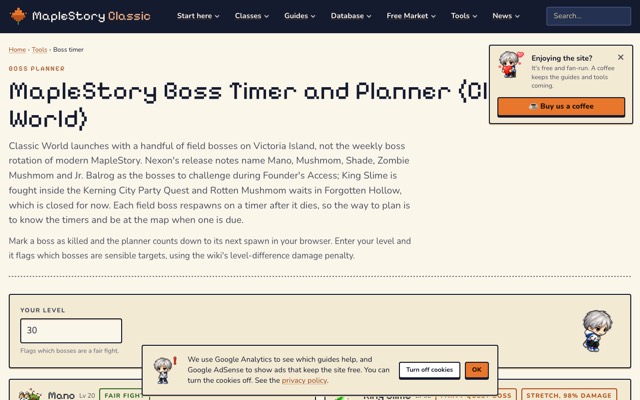 MapleStory Classic Boss Timer 화면